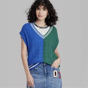 Wild Fable Oversized V Neck Cable Knit Sweater Vest